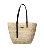 Palma straw bag, straw/leather, black